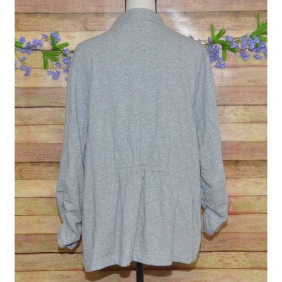 Susan Graver Ladies Gray Cardigan Sweater Size XL Ruched Sleeves Pockets Casual - Picture 6 of 10